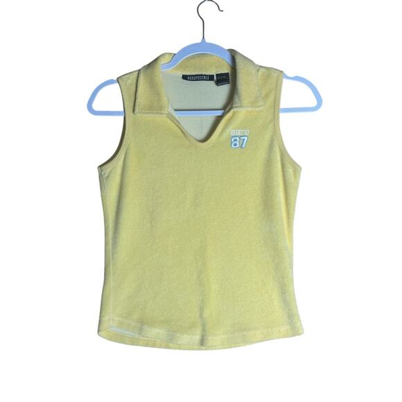 Y2K Aeropostale A87 Yellow Terry Cloth Sleeveless Polo Top Sz S Preppy Sporty - Picture 1 of 6